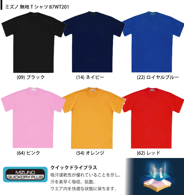 ミズノ 無地Tシャツ （MIZUNO-87WT201）